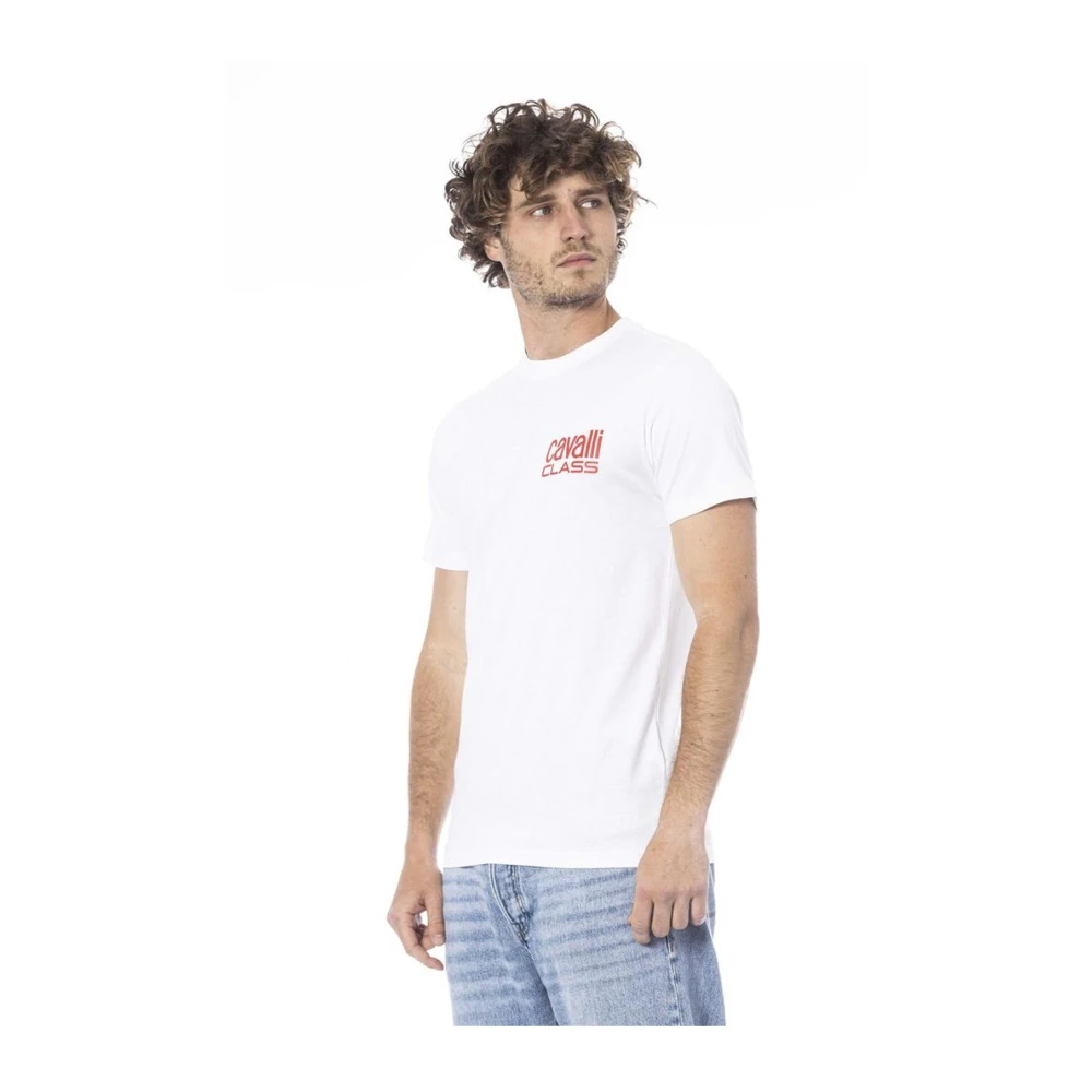 Cavalli Class Katoenen Logo Print Crew Neck T-Shirt White Heren