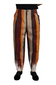 Multicolor Striped Cotton Tapered Trouser Pants