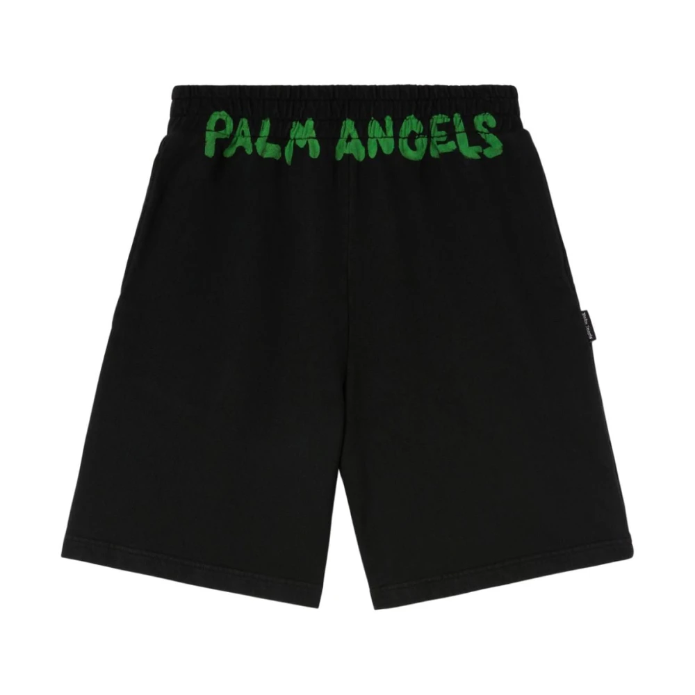 Palm Angels Svarta Fleece Bermuda Shorts med Logo Black, Herr