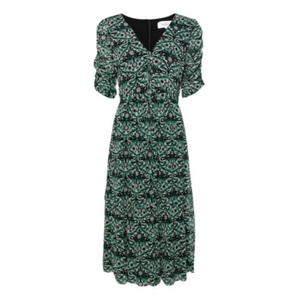 BA&SH Abstract Print V-Neck Jurk Green Dames