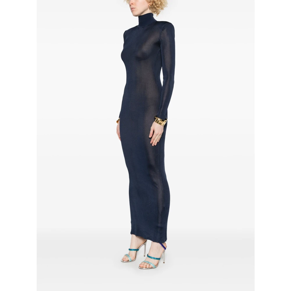 Self Portrait Blauwe Elastische Viscose Jurk Ongevoerd Stijl Blue Dames