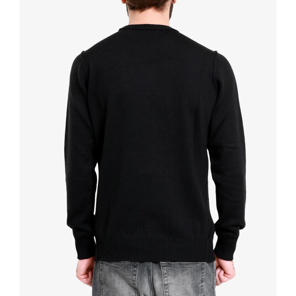 Gran Sasso Zwarte Wollen Geribbelde Crew Neck Trui Black Heren