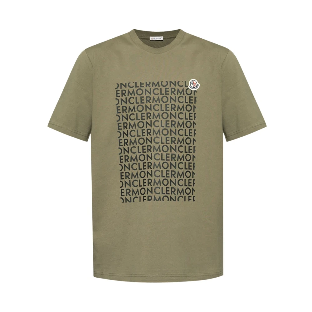 Moncler Groene Crew Neck T-Shirt met Logo Green Heren