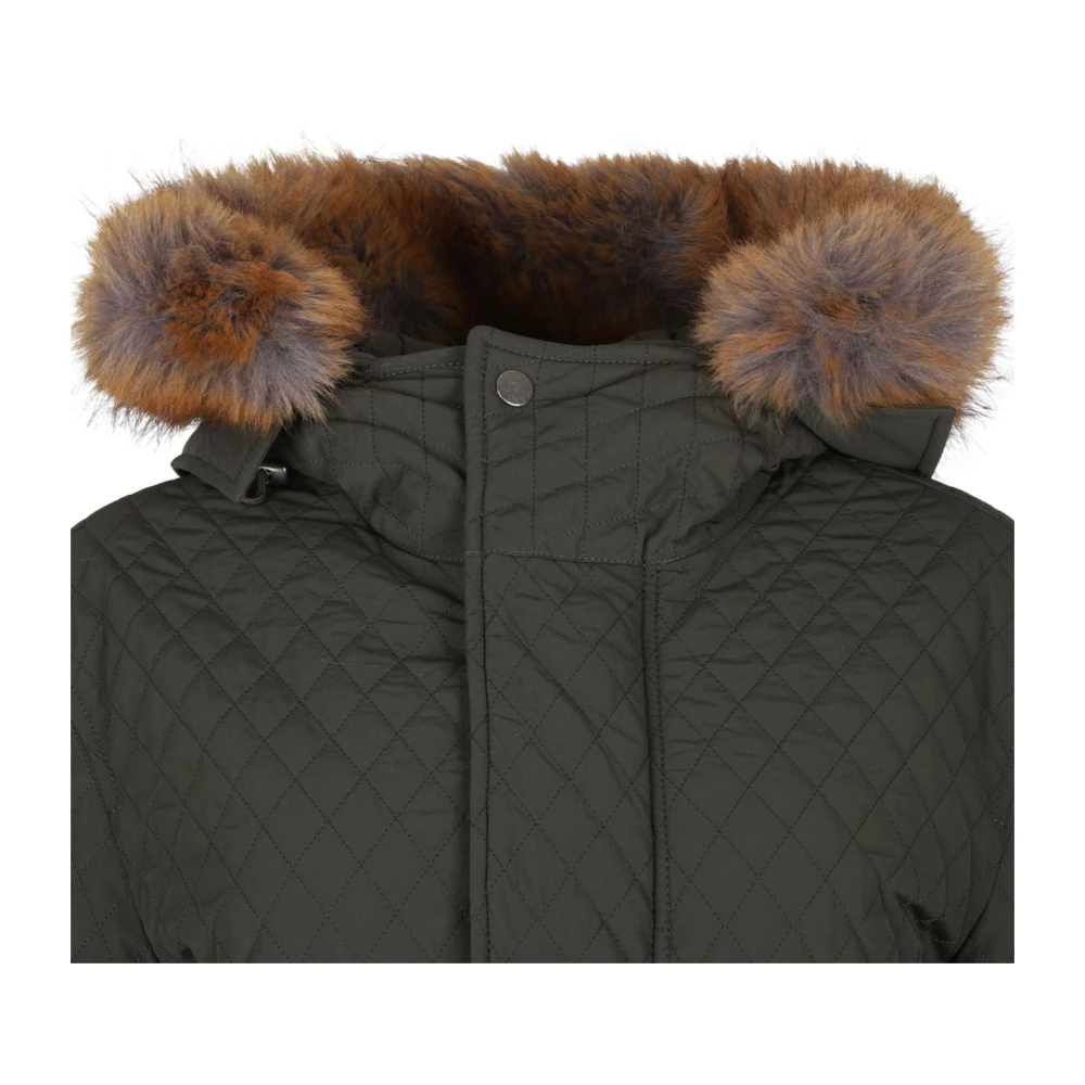 Burberry Gewatteerde jas met nepbont capuchon Green Dames