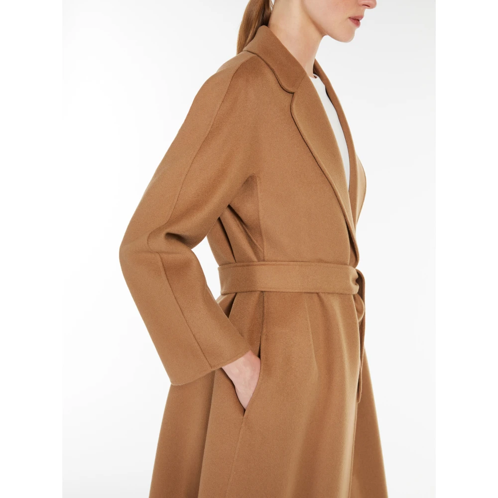 Max Mara Bruine Wol Kimono Jas met Riem Brown Dames