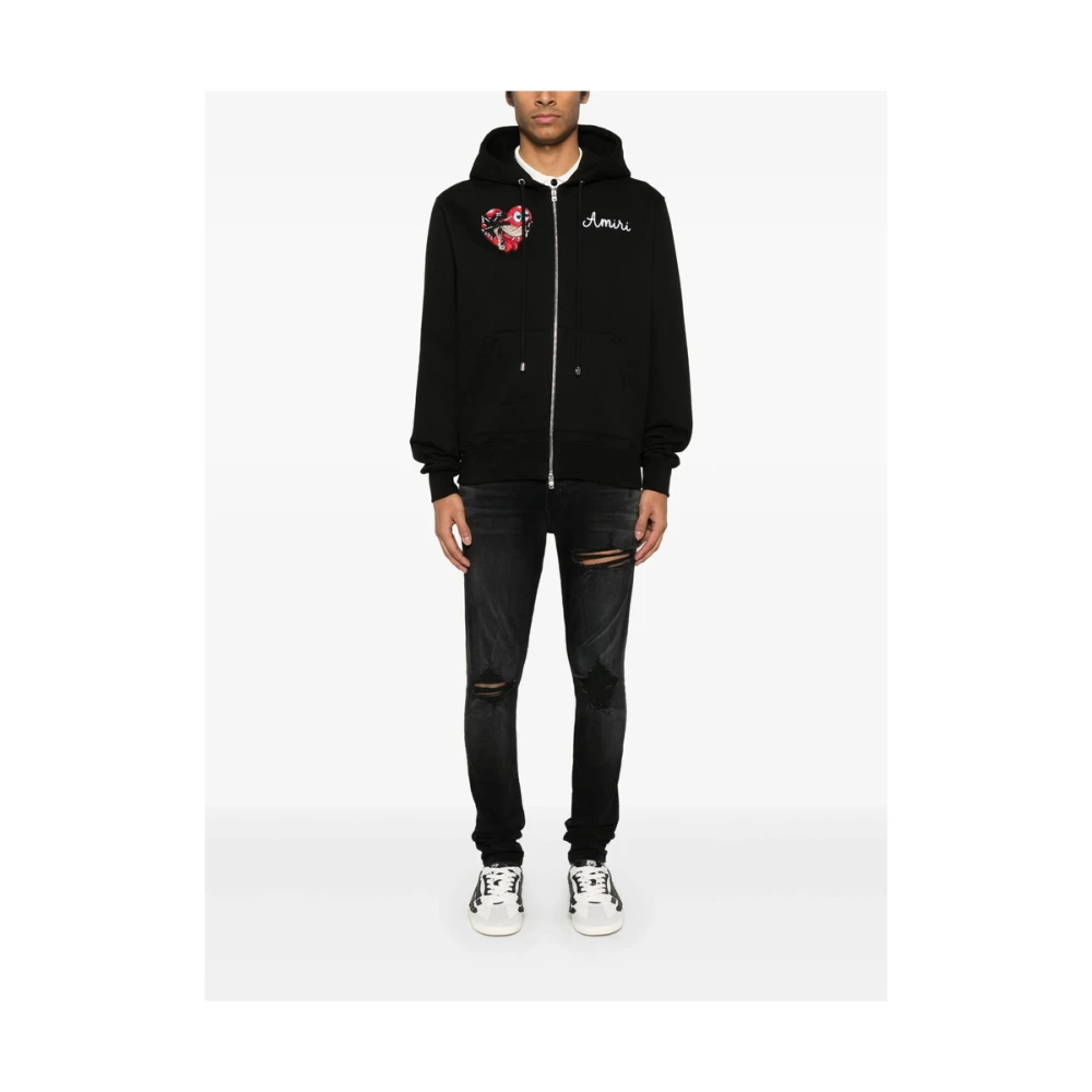 Amiri Zwarte rits hoodie met logo borduurwerk Black Heren