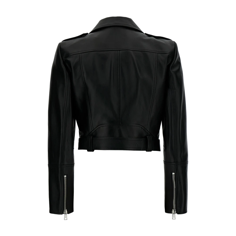 alexander mcqueen Zwarte Bikerjas met Revers Kraag Black Dames