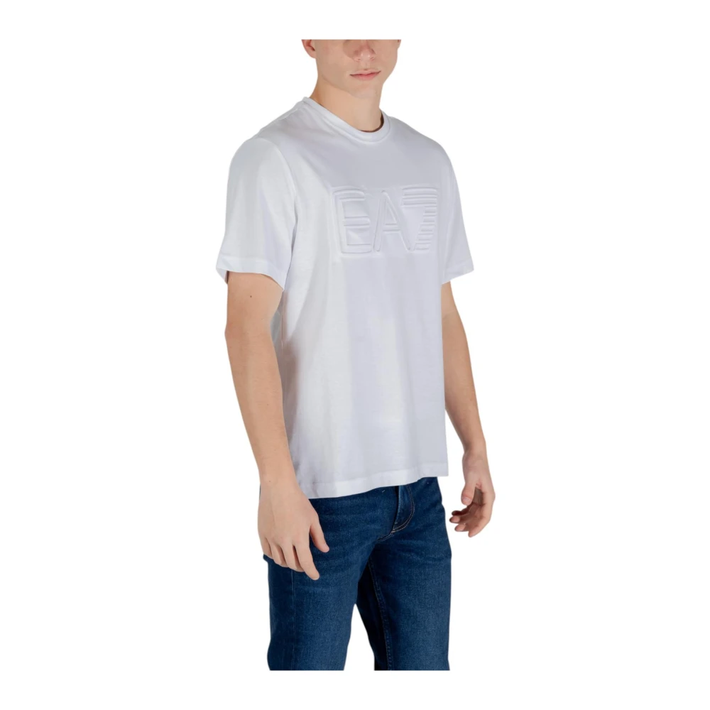 Emporio Armani EA7 Witte Katoenen T-shirt Ronde Hals Korte Mouw White Heren