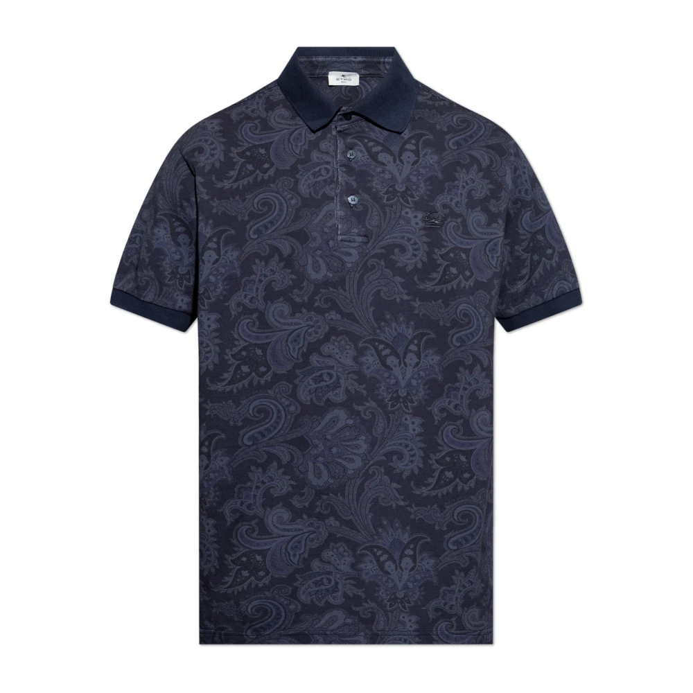 Etro Blue Cotton Polo With Decorative Pattern - Male - Polo Shirts - L - Tops