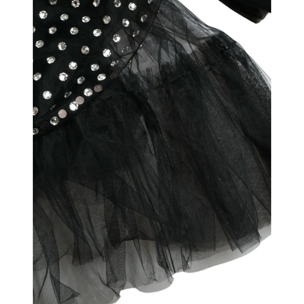 Dolce & Gabbana Elegante Zwarte Kristalversierde Lange Jurk Black Dames