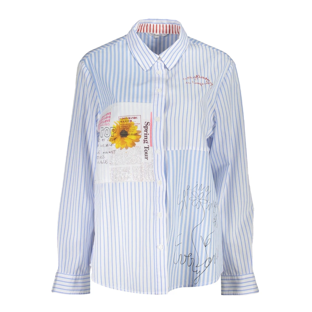 Desigual Women's Blue Shirts, 2XL, Long Sleeve Shirt Print Logo