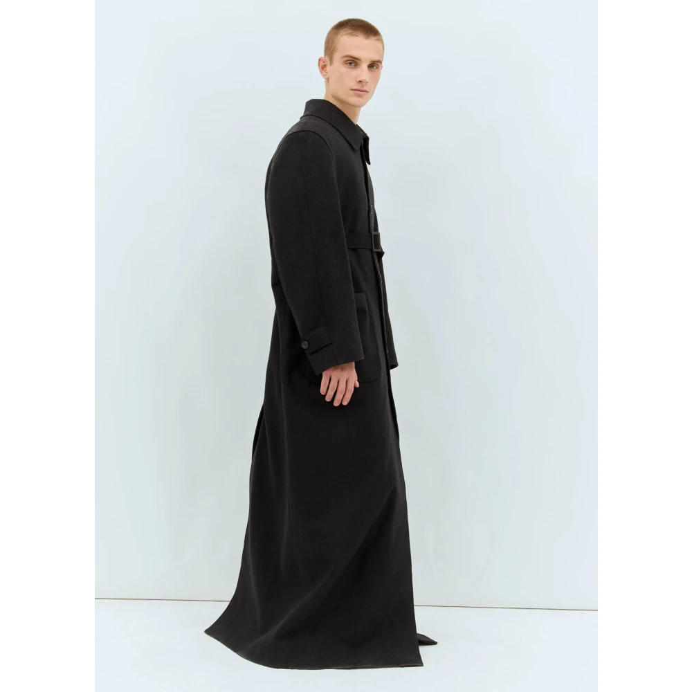 Walter Van Beirendonck Maxi Coat in gecoate viltwol Black Heren