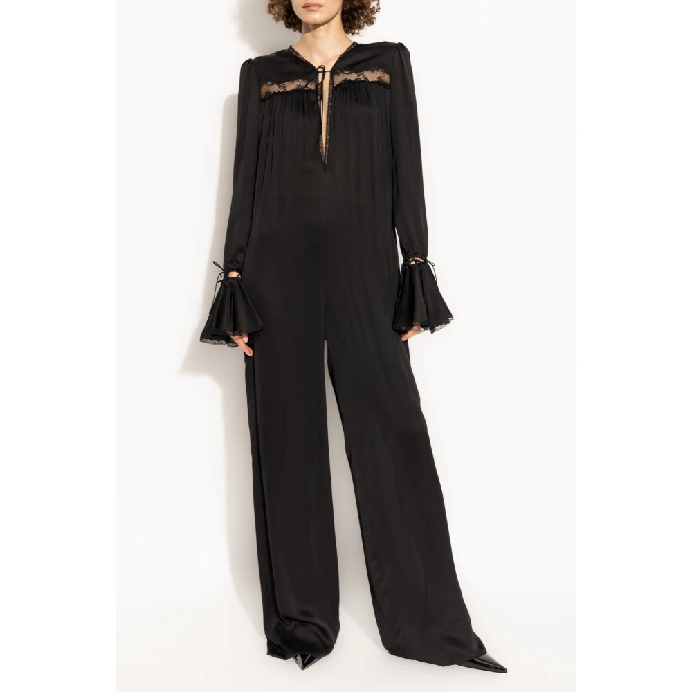Saint Laurent Zijden Jumpsuit met Kant Black Dames