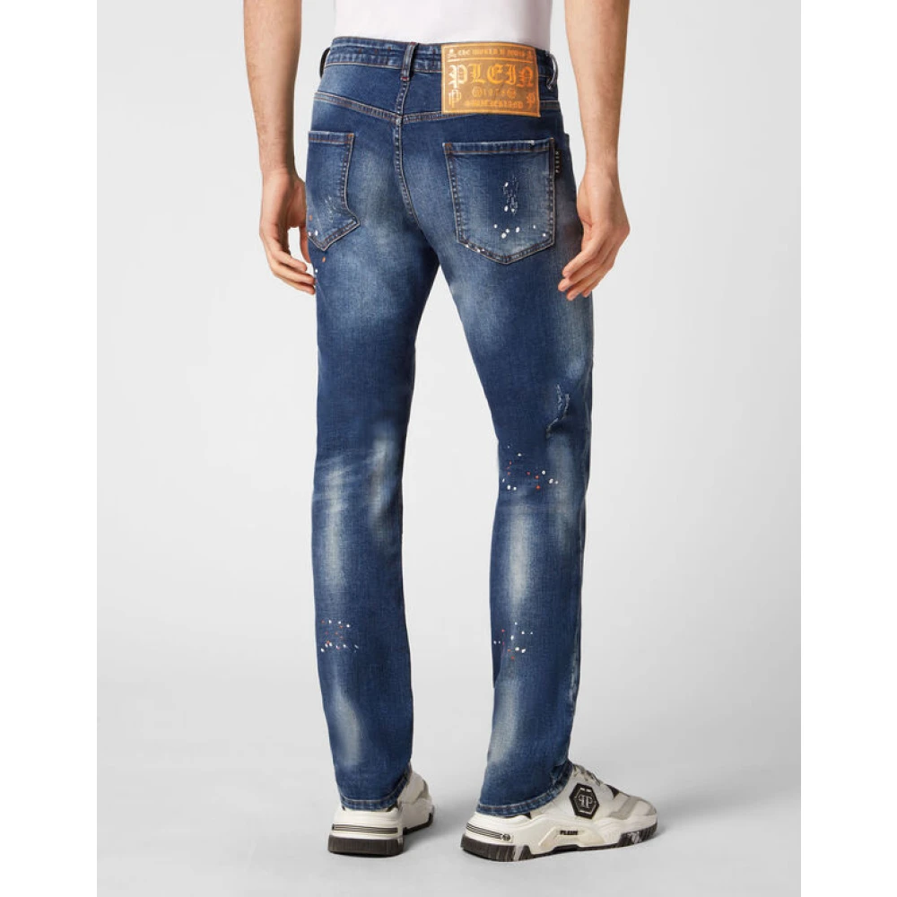 Philipp Plein Stone Washed Slim-Fit Jeans Blue Heren