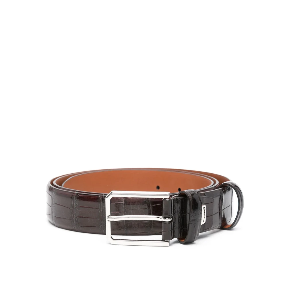 Santoni Men's Brown Stylish Leather Belt With Unique Design
