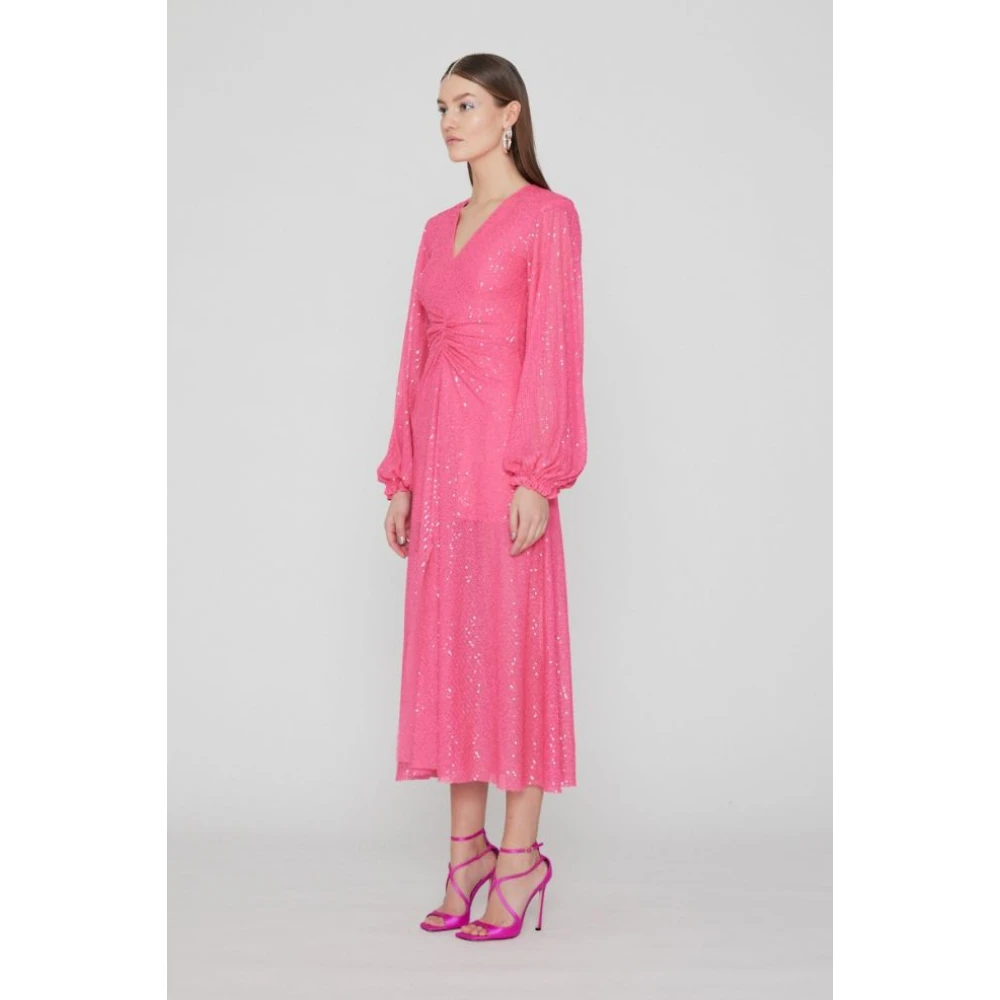 Rotate Birger Christensen Sequin Midi Jurk Zwart Pink Dames