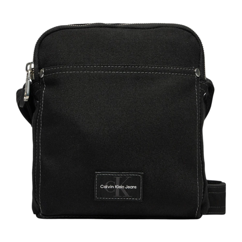 Calvin Klein Jeans Zwarte Polyester Rits Tas met Zakken Black Heren