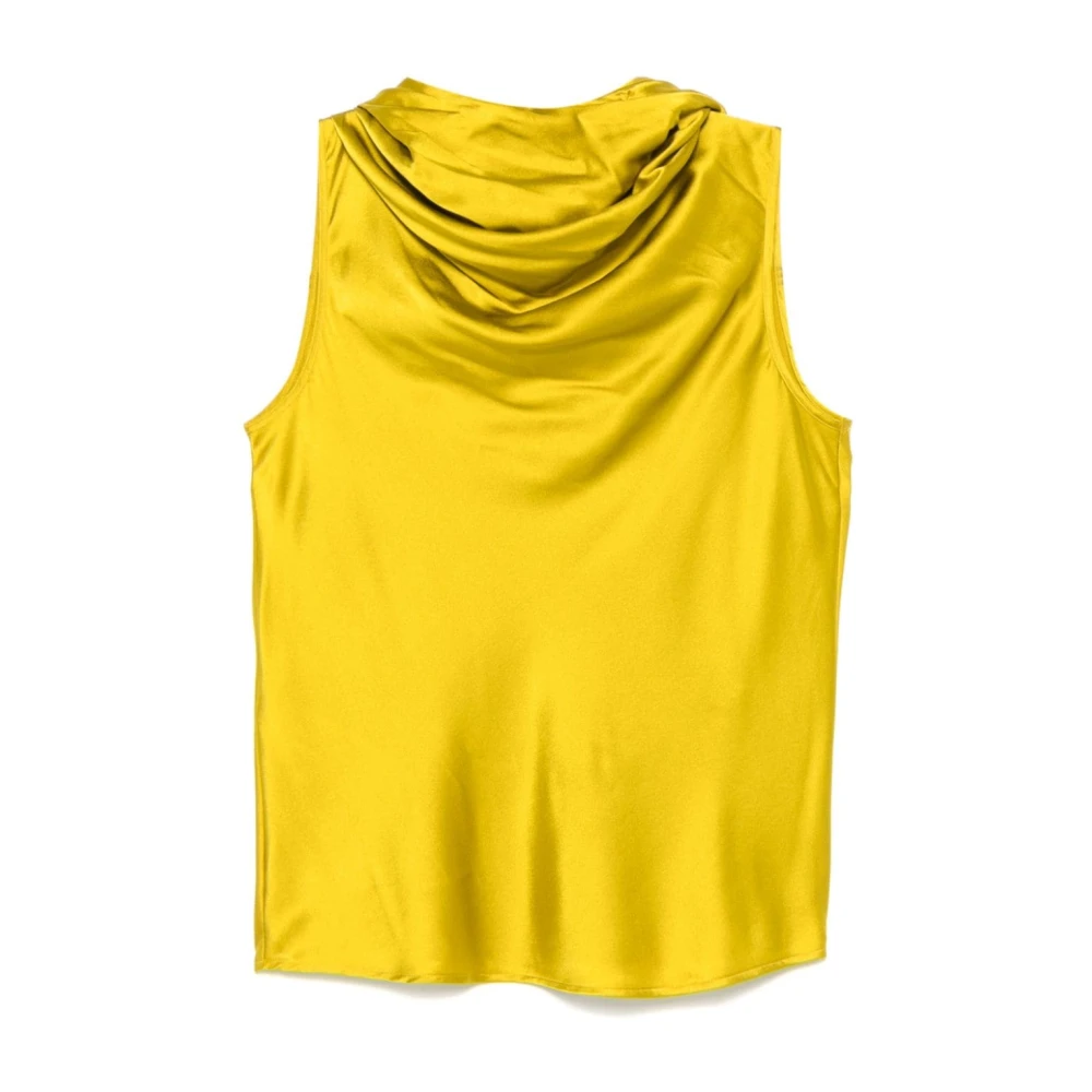 pinko Satin Finish Mouwloze Cowl Neck Top Yellow Dames