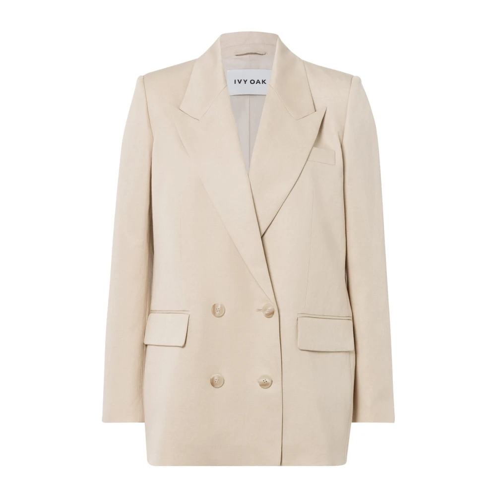 IVY OAK Dubbelrijige Linnen Blend Blazer Beige Dames