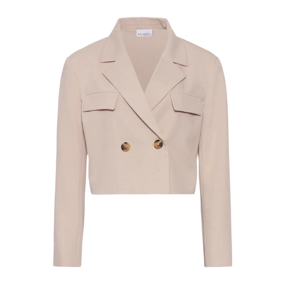 Beige Cropped Blazer med Definerte Skuldre