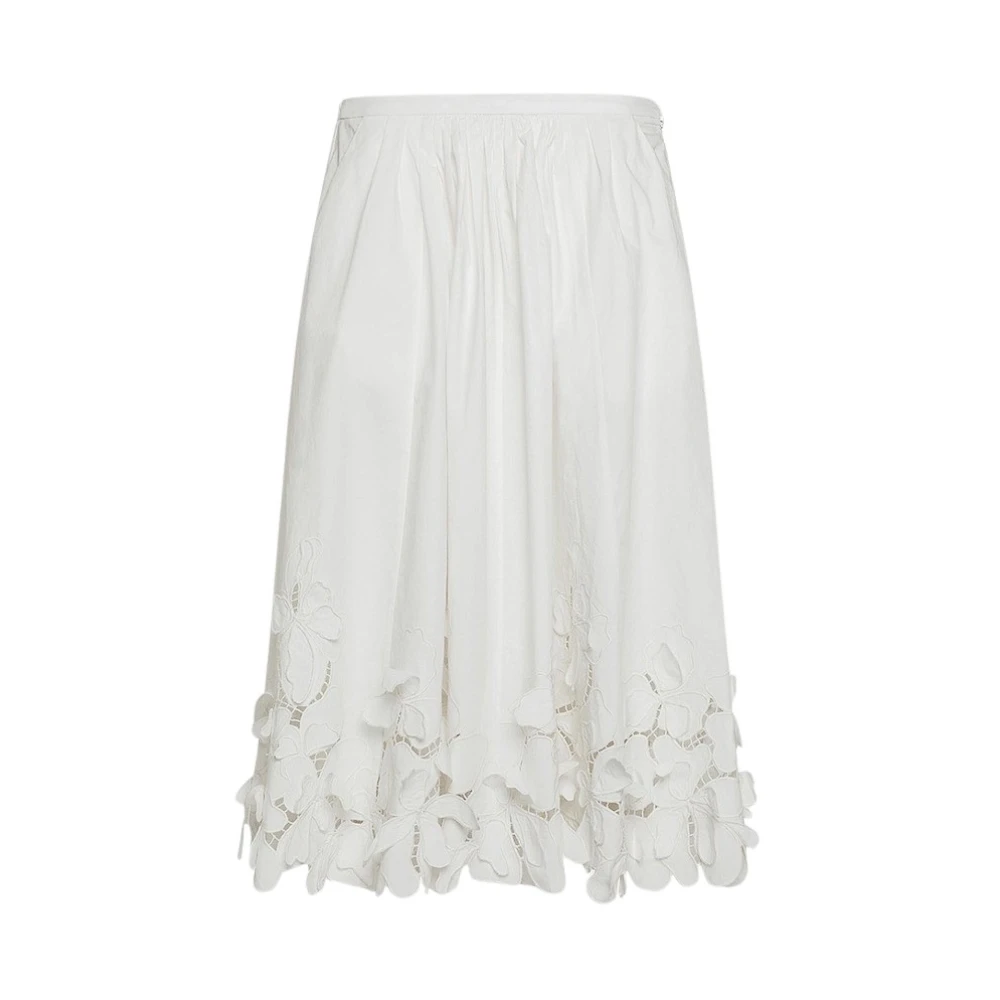 Forte Forte Women's White Midi Skirts,, Floral Embroidered Knee-Length Skirt Extra Small