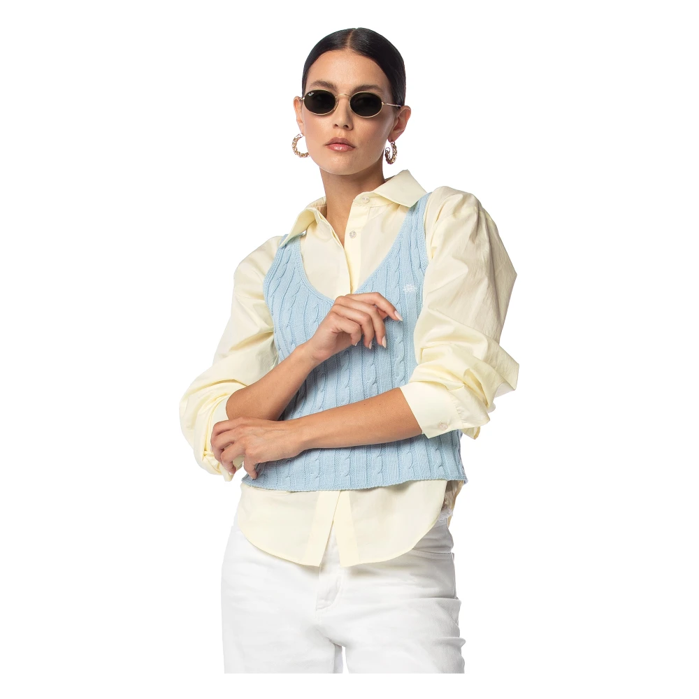MVP wardrobe Gevlochten gebreide top met monogram borduurwerk Blue Dames