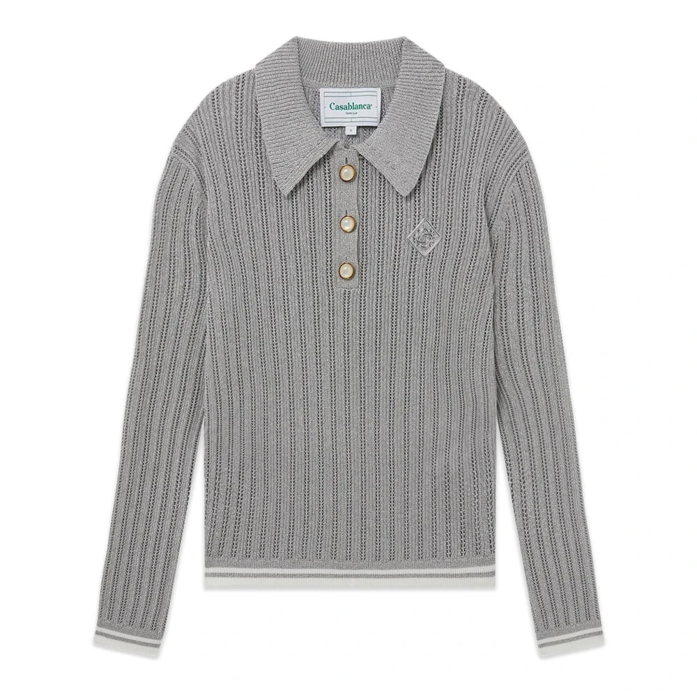 Casablanca Zilveren Metallic Polo Shirt Diamant Logo Gray Dames