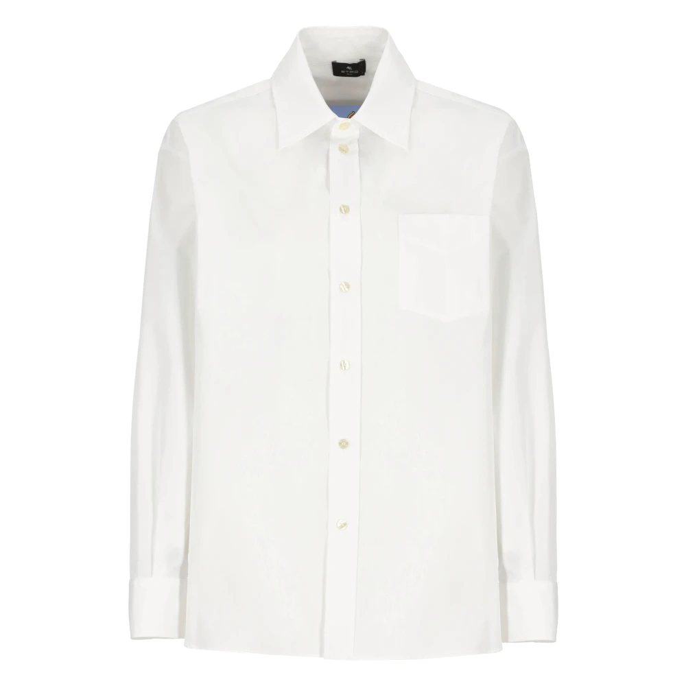 ETRO Witte Katoenen Zijden Overhemd Kraag Lange Mouwen White Dames