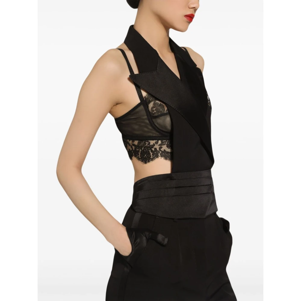 Dolce & Gabbana Zwarte Zijden Satijnen Gedrapeerde Top Black Dames
