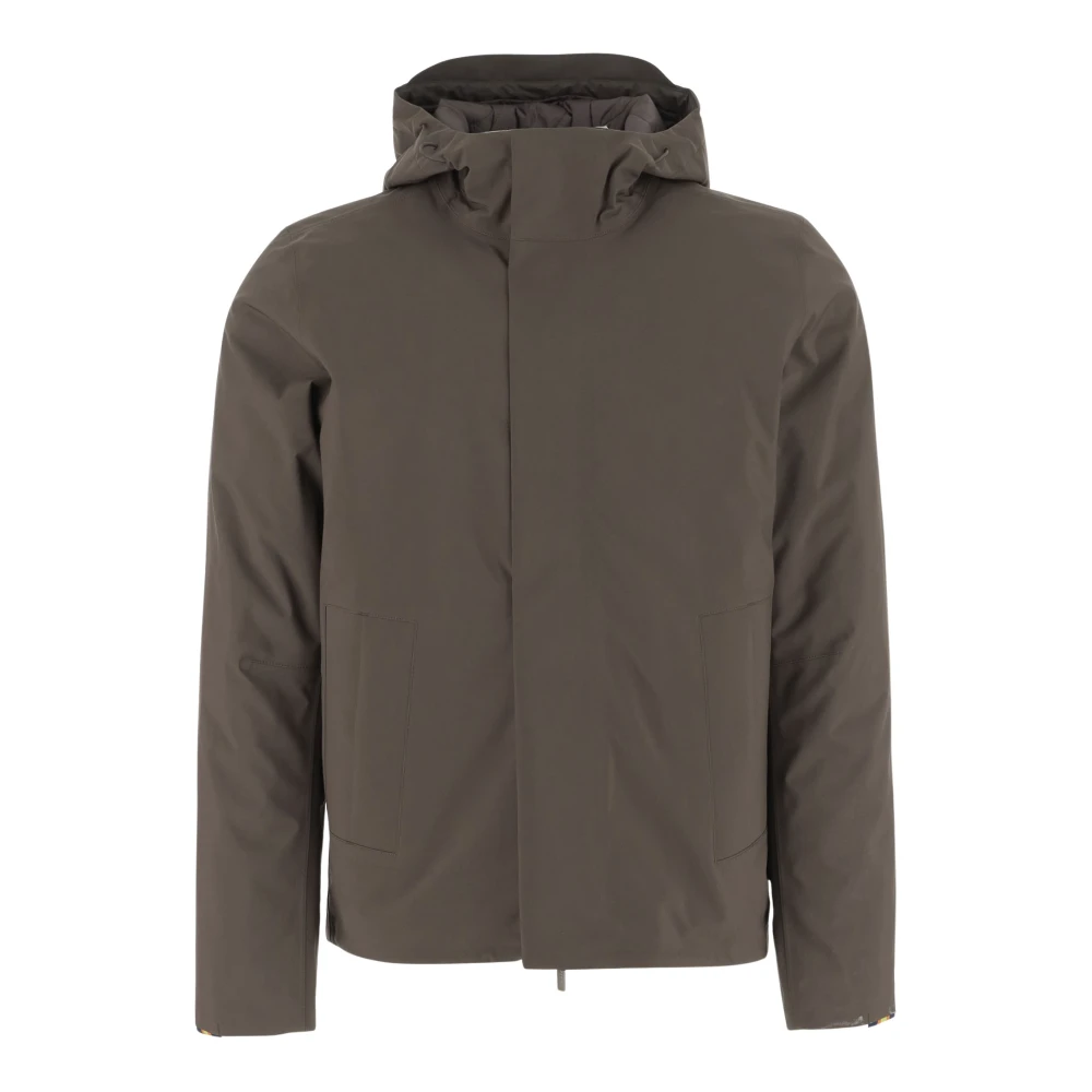 K-Way Men's Brown Nylon Bonded Jacket High Collar Zip