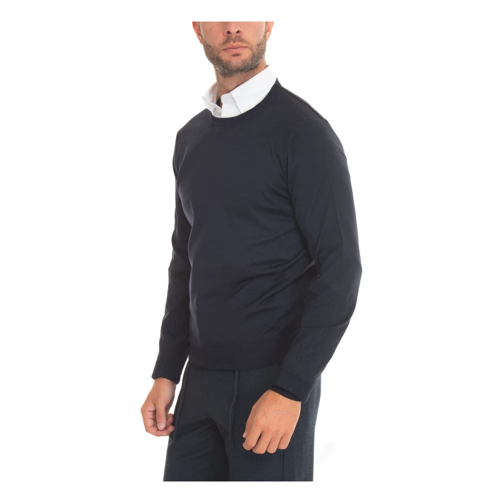 Canali Stonewashed Wol Zijde Pullover Blue Heren