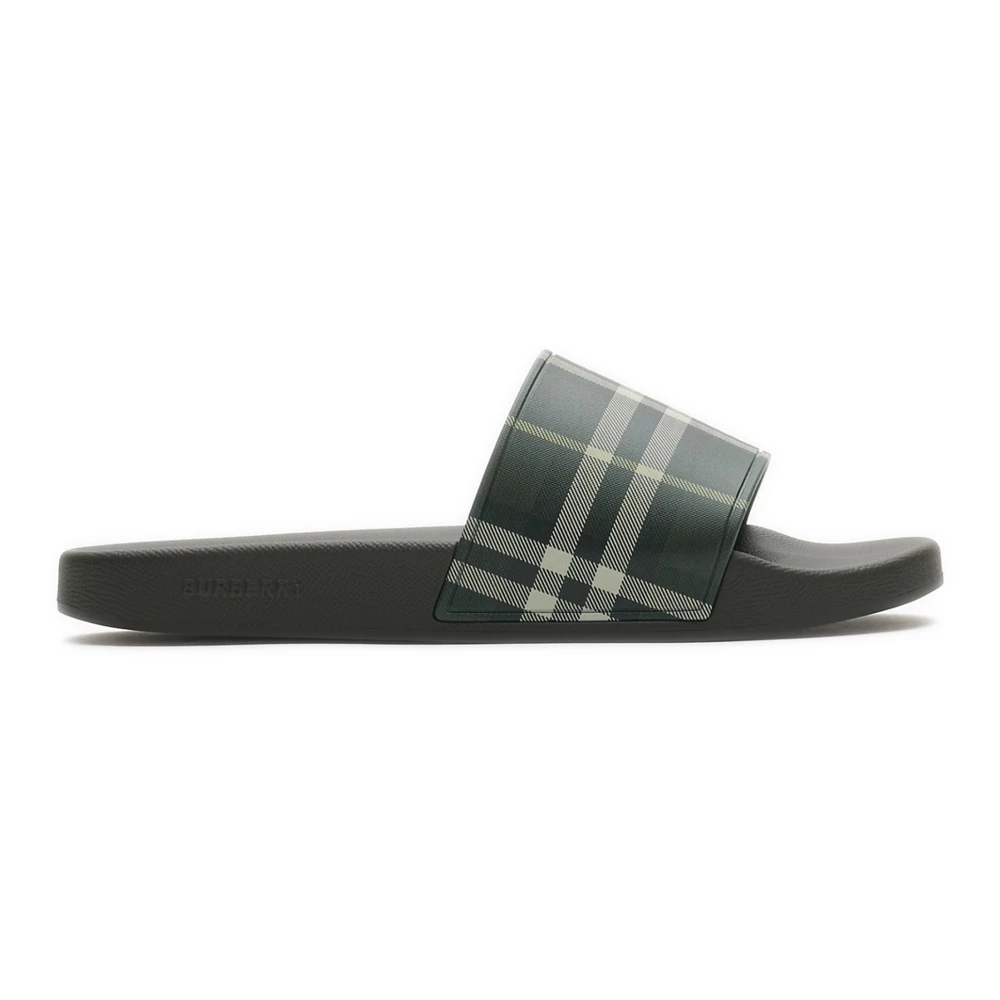 Burberry Men's Green Sliders, 6 Uk, Checked Slip-On Slides