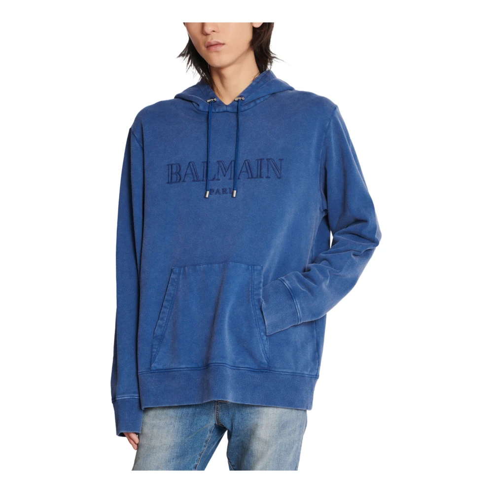 Balmain Vintage geborduurde hoodie Blue Heren