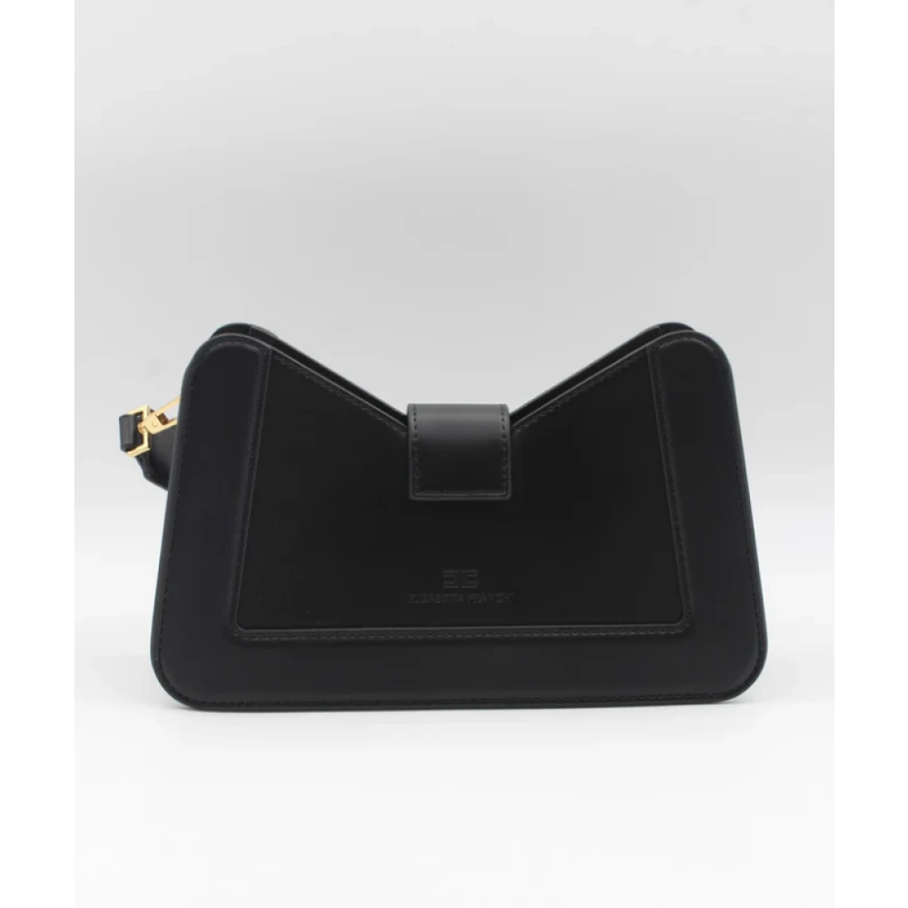 Elisabetta Franchi Zwarte Mini Trapeziumvormige Tas met Gouden Logo Black Dames