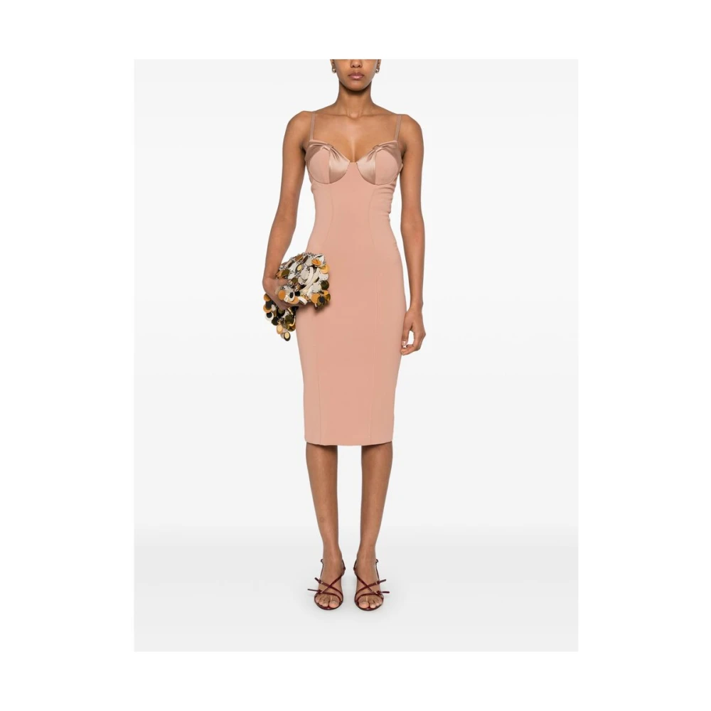 Elisabetta Franchi Blush Beige Jurk met Spaghettibandjes en Achtersplit Pink Dames
