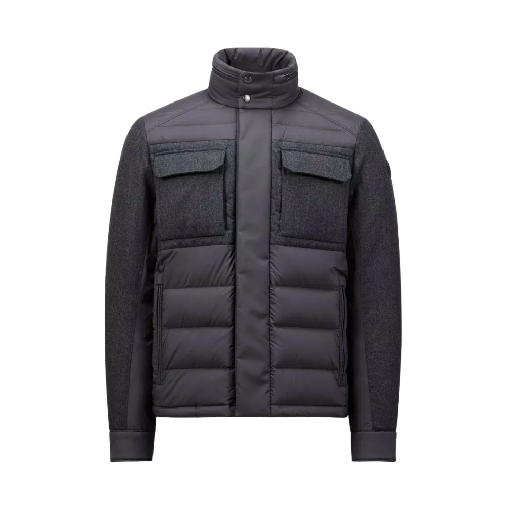 Moncler Korte donsjas met wollen details Gray Heren