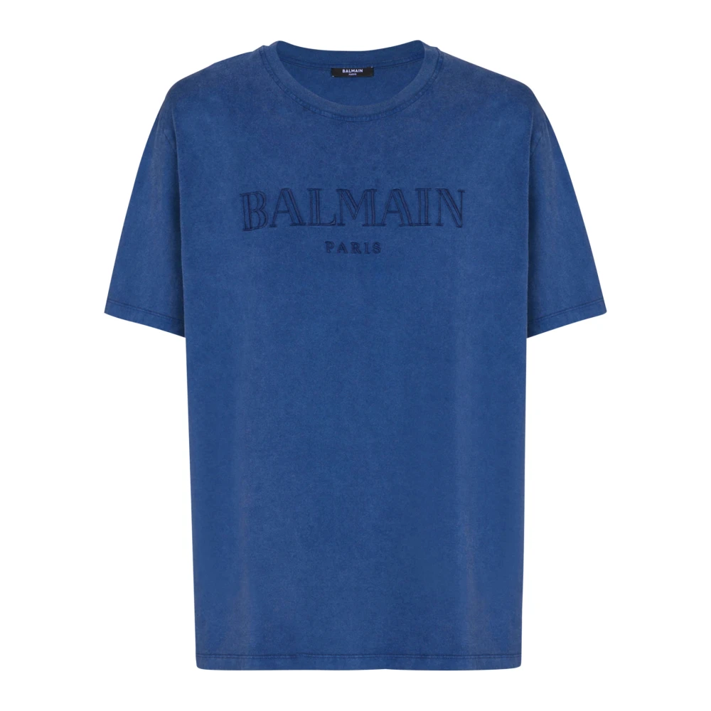 Balmain Los T-shirt met vintage borduurwerk Blue Heren