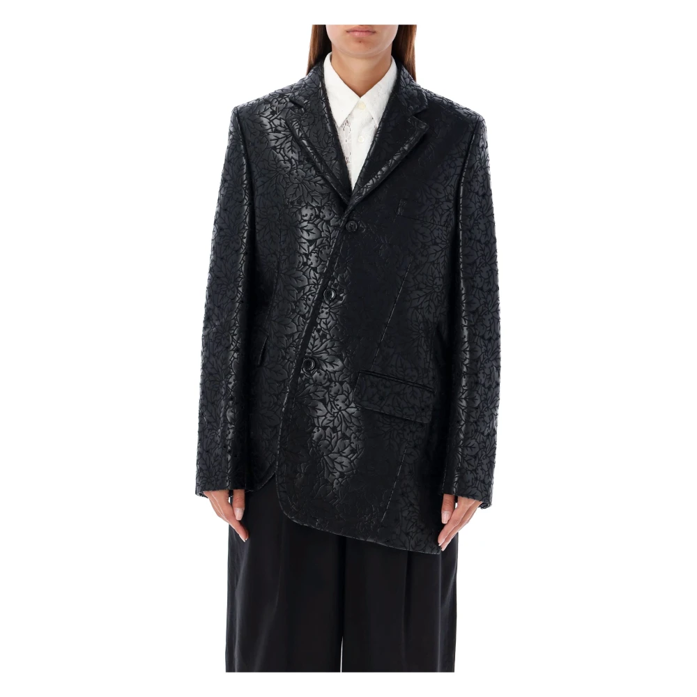 Comme des Garçons Zwarte Bloemenpatroon Blazer Jas Black Dames