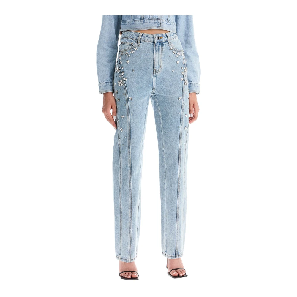 Self Portrait Rechte Jeans met Kristallen Blue Dames