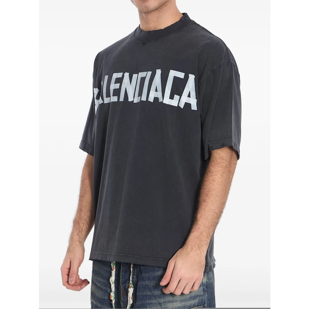 Balenciaga Vintage Logo Print Katoenen T-shirt Black Heren