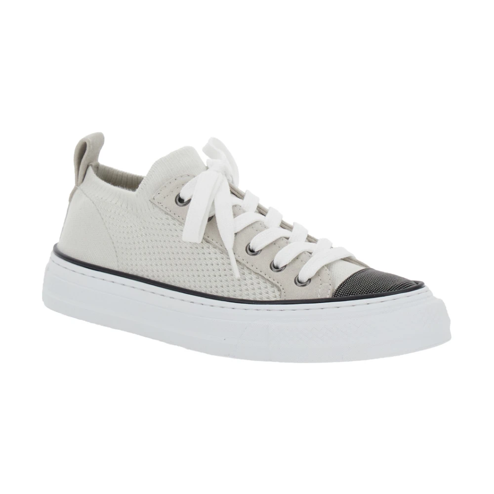 BRUNELLO CUCINELLI Witte lage top sneakers vetersluiting White Dames