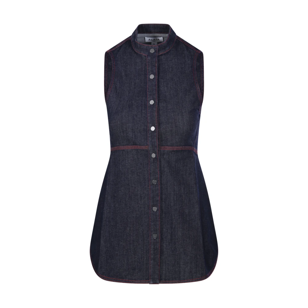 Alaïa Navy Crewneck Blouse Blue Dames