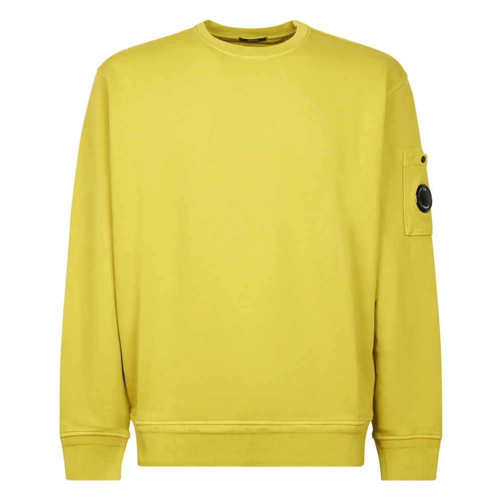 C.p. Company Men's Yellow Cotton Diagonal Fleece Crewneck Lens Sweatshirt
