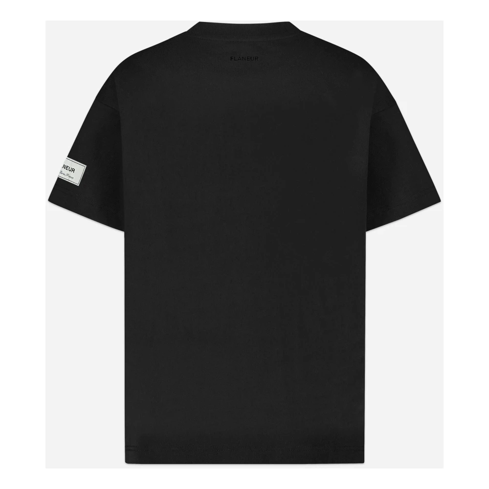 Flâneur Zwarte Katoenen T-shirt met Patch Black Heren
