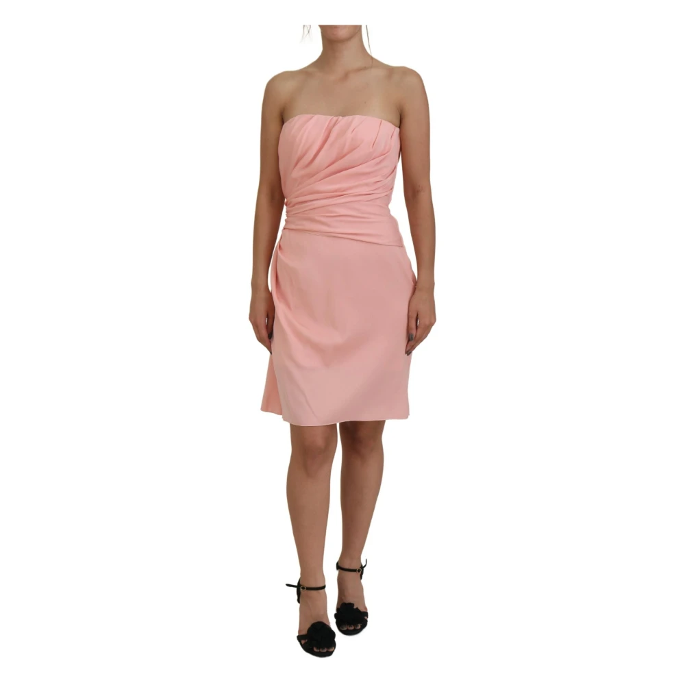 Dolce & Gabbana Women's Pink Silk Stretch Strapless Sheath Midi Dress