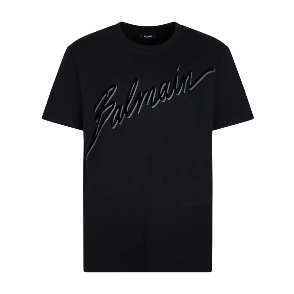 Balmain Black Flocked Logo T-Shirt - Male - T-Shirts - M - Tops