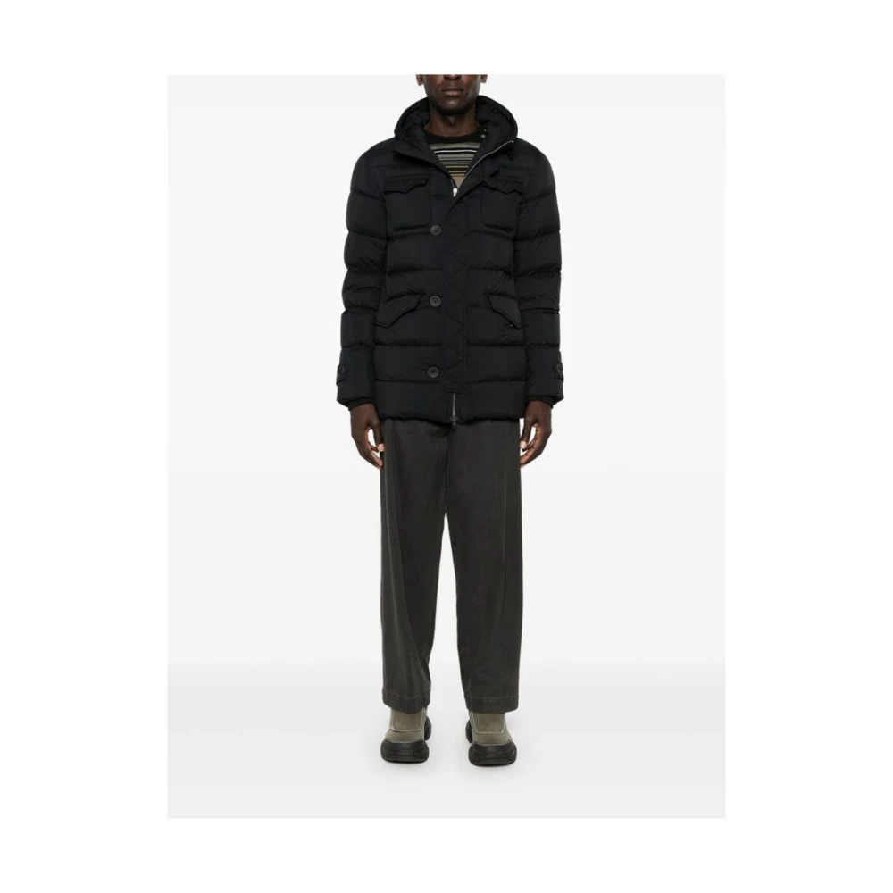 Herno Zwarte Gewatteerde Hoodie Jas Black Heren