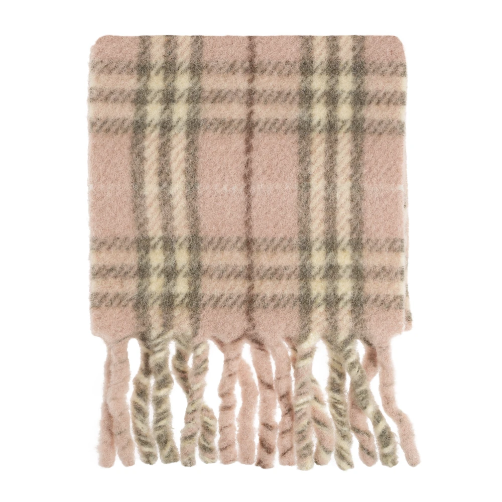 Burberry Pink Winter Scarves, Unisex, One Size, Narrow Check Alpaca Wool Blend Scarf