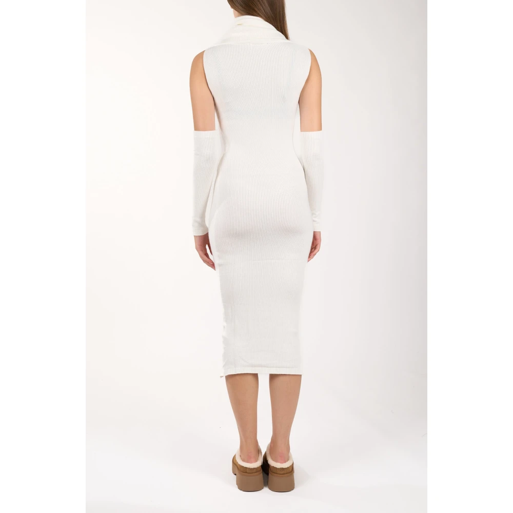 Hinnominate Geribbelde Midi Jurk met Mouwen White Dames