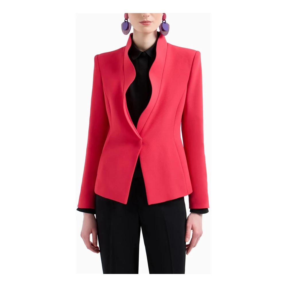 Emporio Armani Cady Crepe Blazer met Gevormde Revers Red Dames